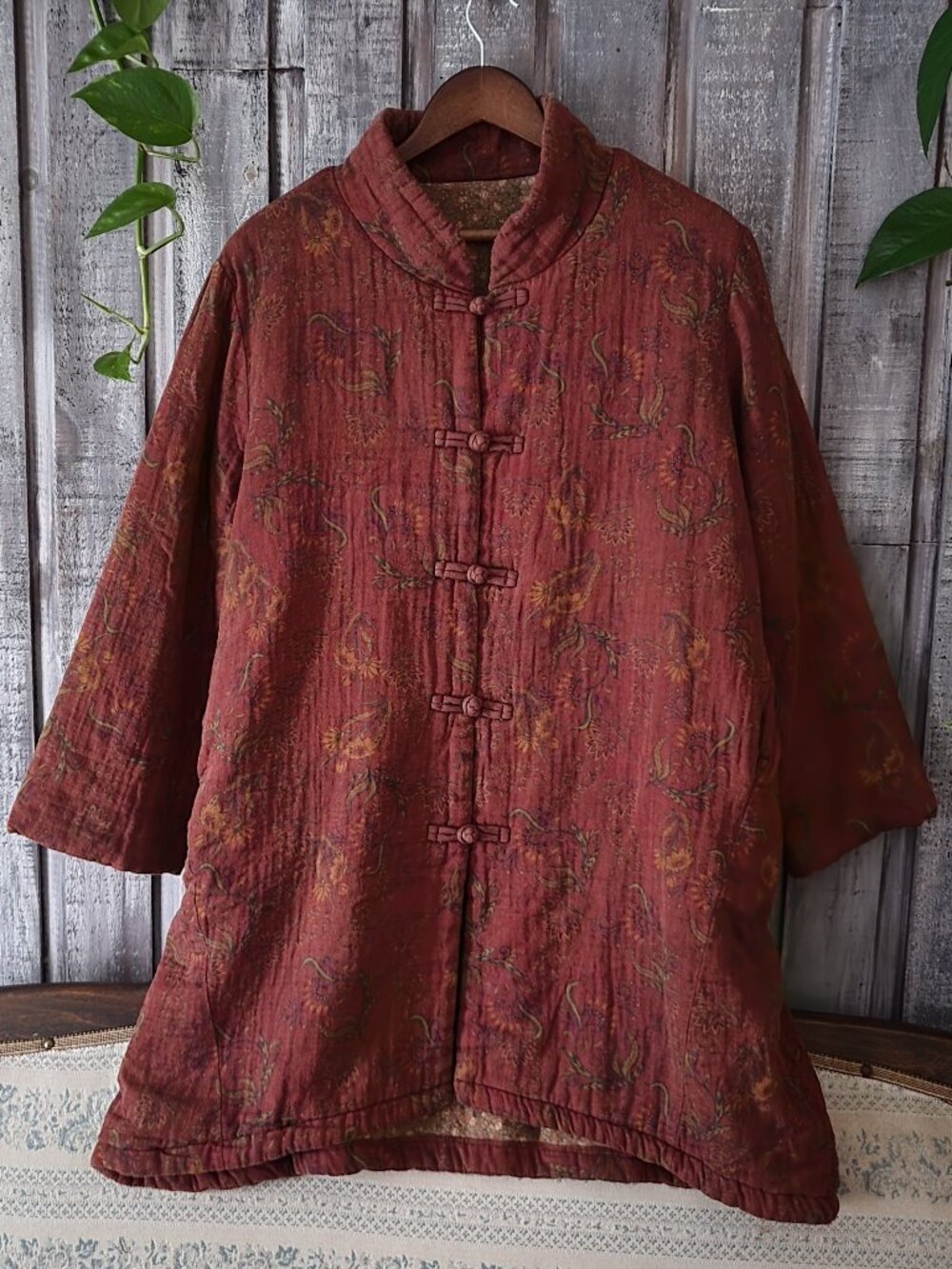 Reversible Cotton Quilted Floral Paisley Jacket Burnt Orange Oversized